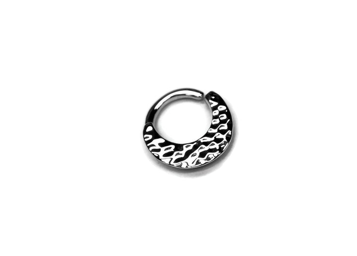 Wide Hammer Textured Silver Septum Ring