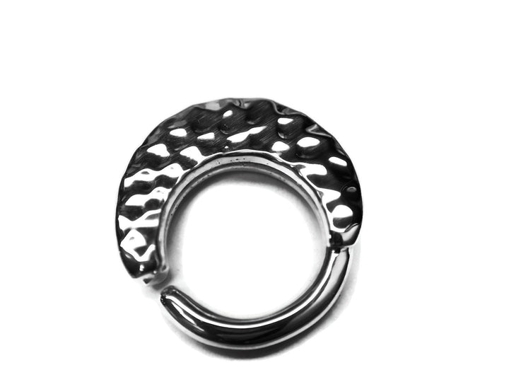 Wide Hammer Textured Silver Septum Ring