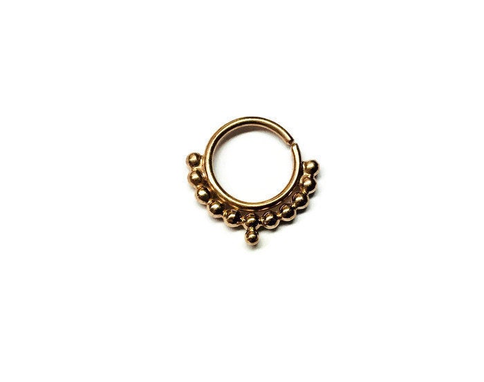 Yellow Gold Beaded Ring with Single Drop Bead