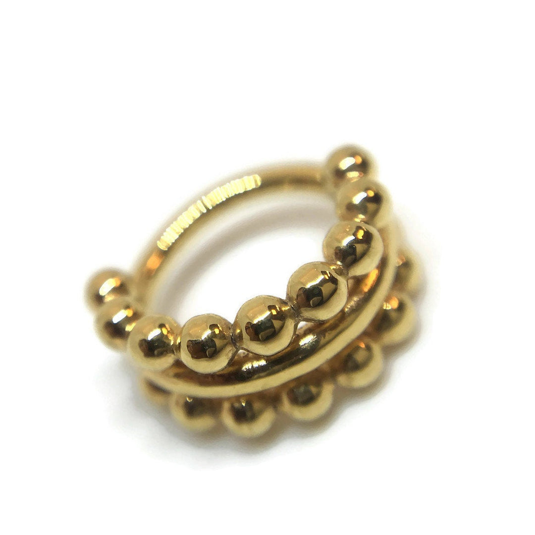 Yellow Gold Triple Beaded Straight Stacked Septum Ring