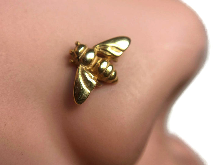 14 Karat Solid Gold Bee Nose Stud
